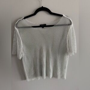Rhinestone mesh shirt iridescent and white cropped